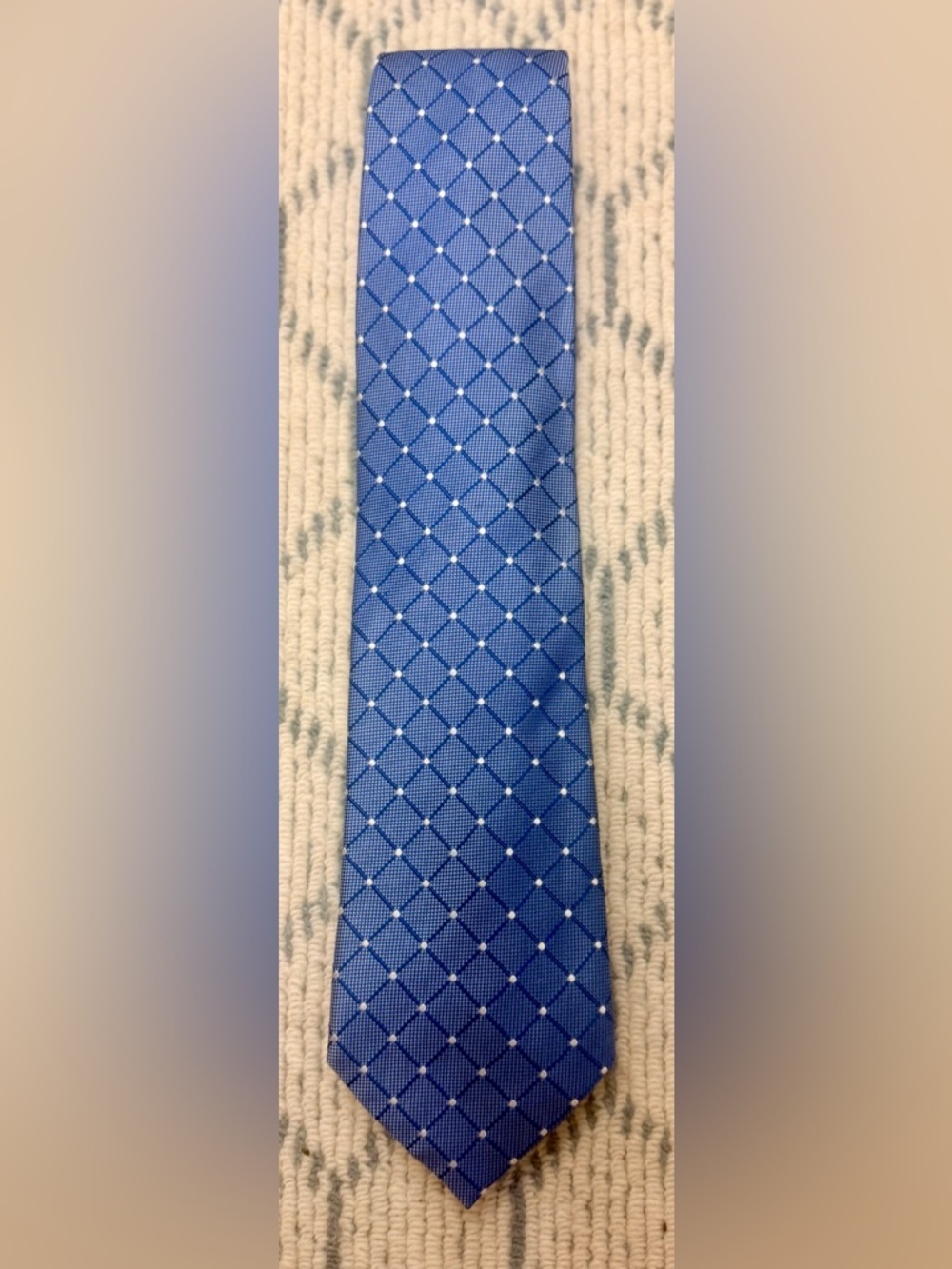 HENRY JACOBSON 100% Silk Handmade Blue Diamond Geometric Pattern Men’s Necktie - Picture 3 of 12